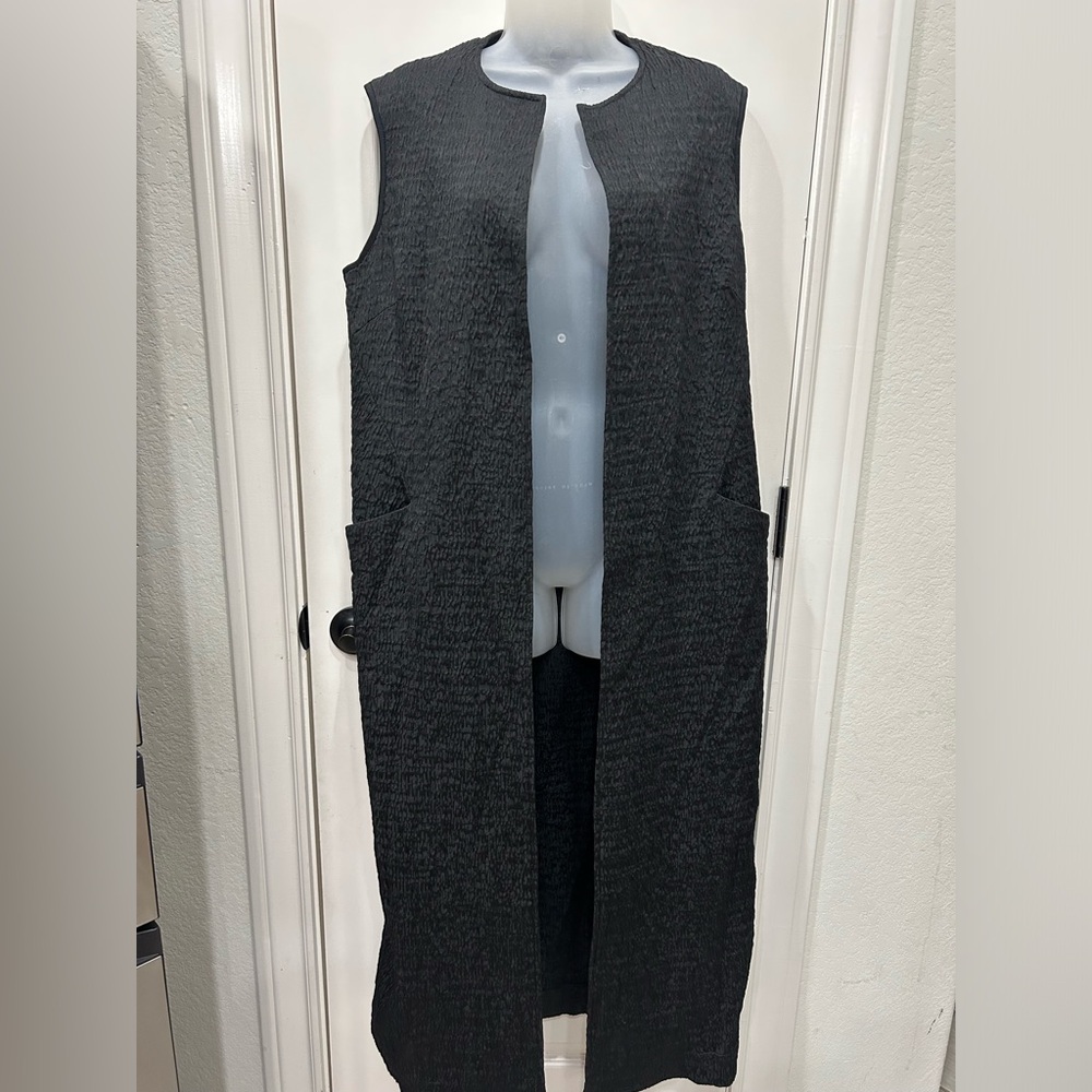 Zero + Maria Cornejo Luna LoNg Black Waistcoat Sleeveless Cardigan Vest Trench L